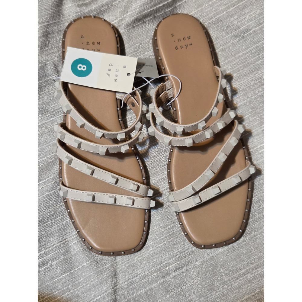 A New Day Hollis Studded Multi Strap Slide Sandals Off White Cream Size 8 NEW